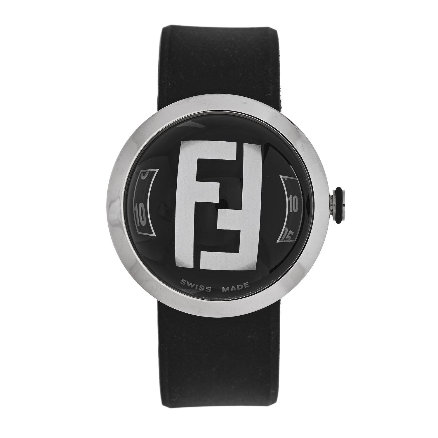 Fendi Stainless Steel Rubber 36mm Bussola Bubble Quartz Watch Black Black 1 of 5