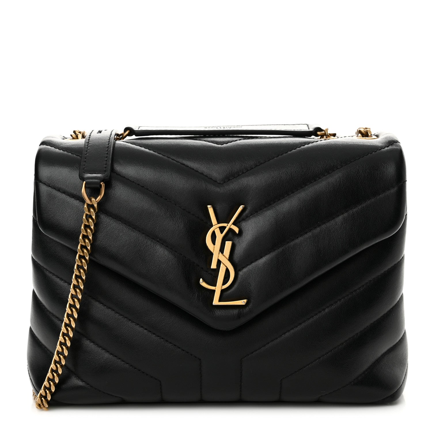 Saint Laurent Calfskin Y Quilted Monogram Small Loulou Chain Satchel Black 1 of 13