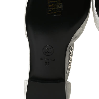 Chanel Suede Grosgrain Cap Toe CC Ankle Strap Sandals 37 Gray 8 of 13