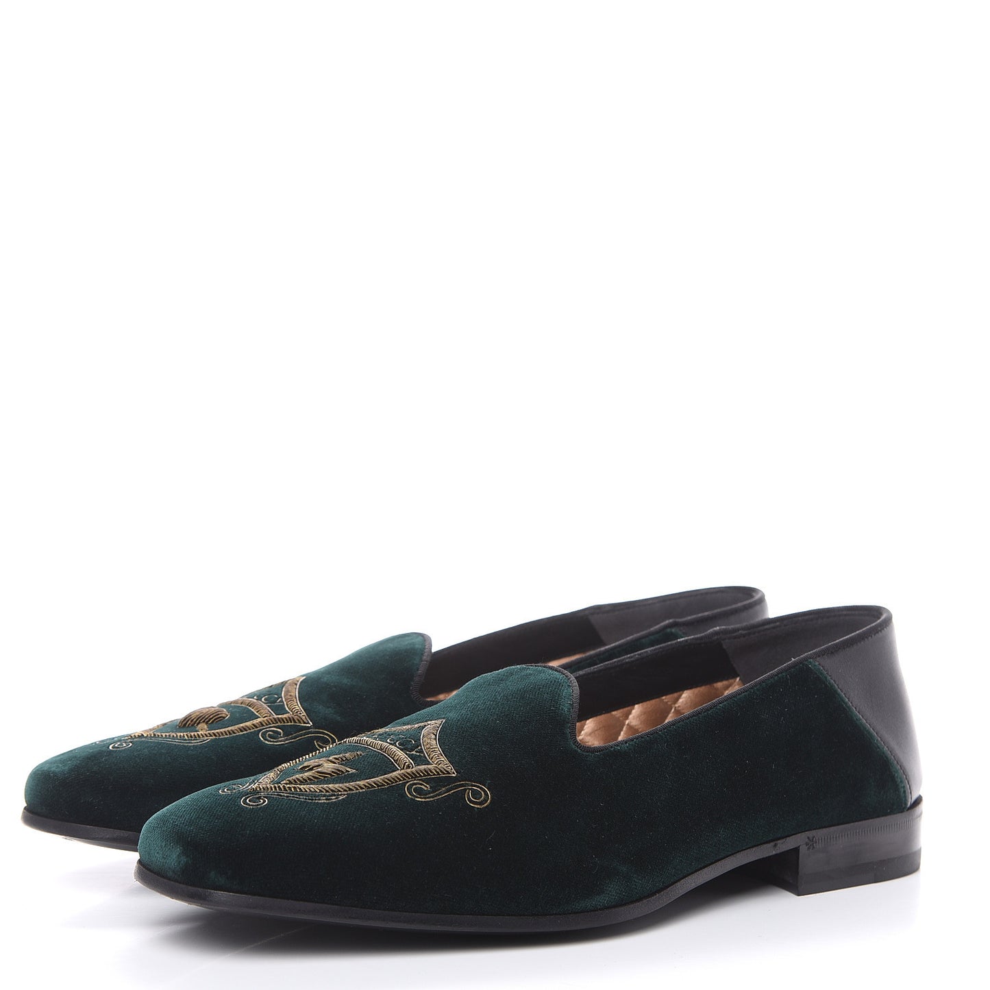 Velvet Crest Embroidered Mens Loafers 7.5 Green