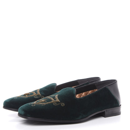 Gucci Velvet Crest Embroidered Mens Loafers 7.5 Green 3 of 9