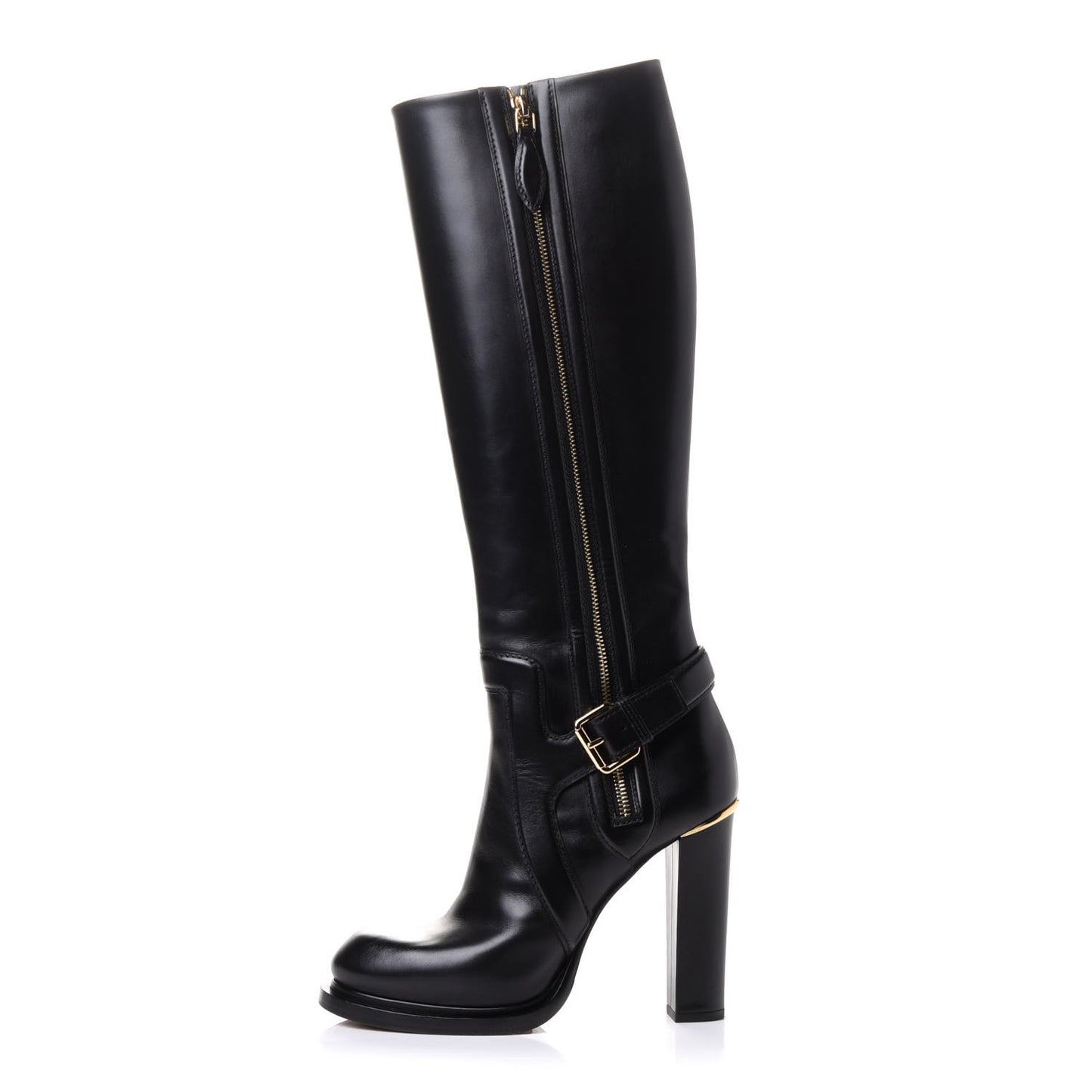 Calfskin Forefront High Boots 38 Black