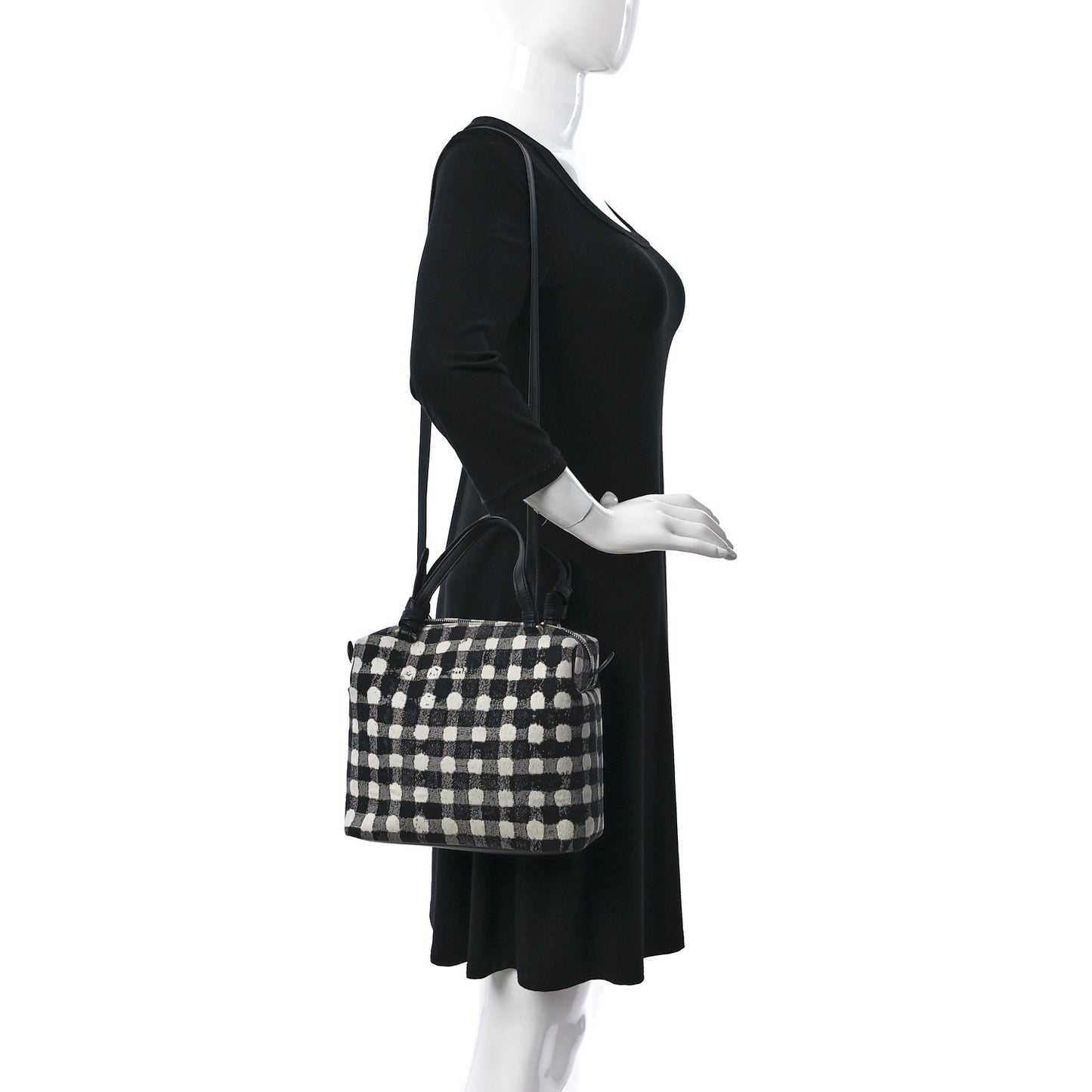 Canvas Calfskin Small Soft Cube Satchel Black White