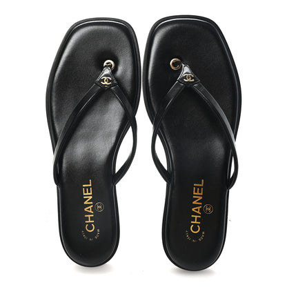 Chanel Goatskin CC Times Square Thong Sandals 40 Black 2 of 10
