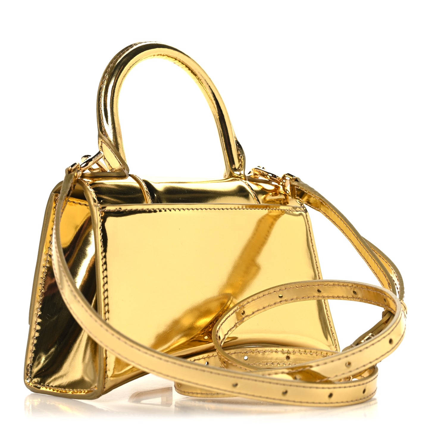 Mirror Calfskin Hourglass Top Handle Bag XS Gold