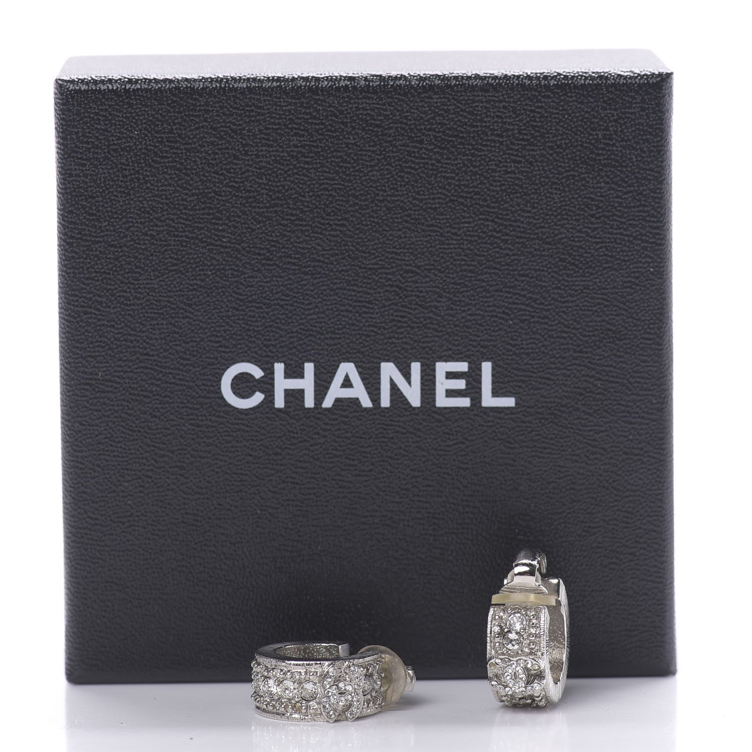 Chanel Crystal CC Hoop Clip On Earrings Silver 6 of 6
