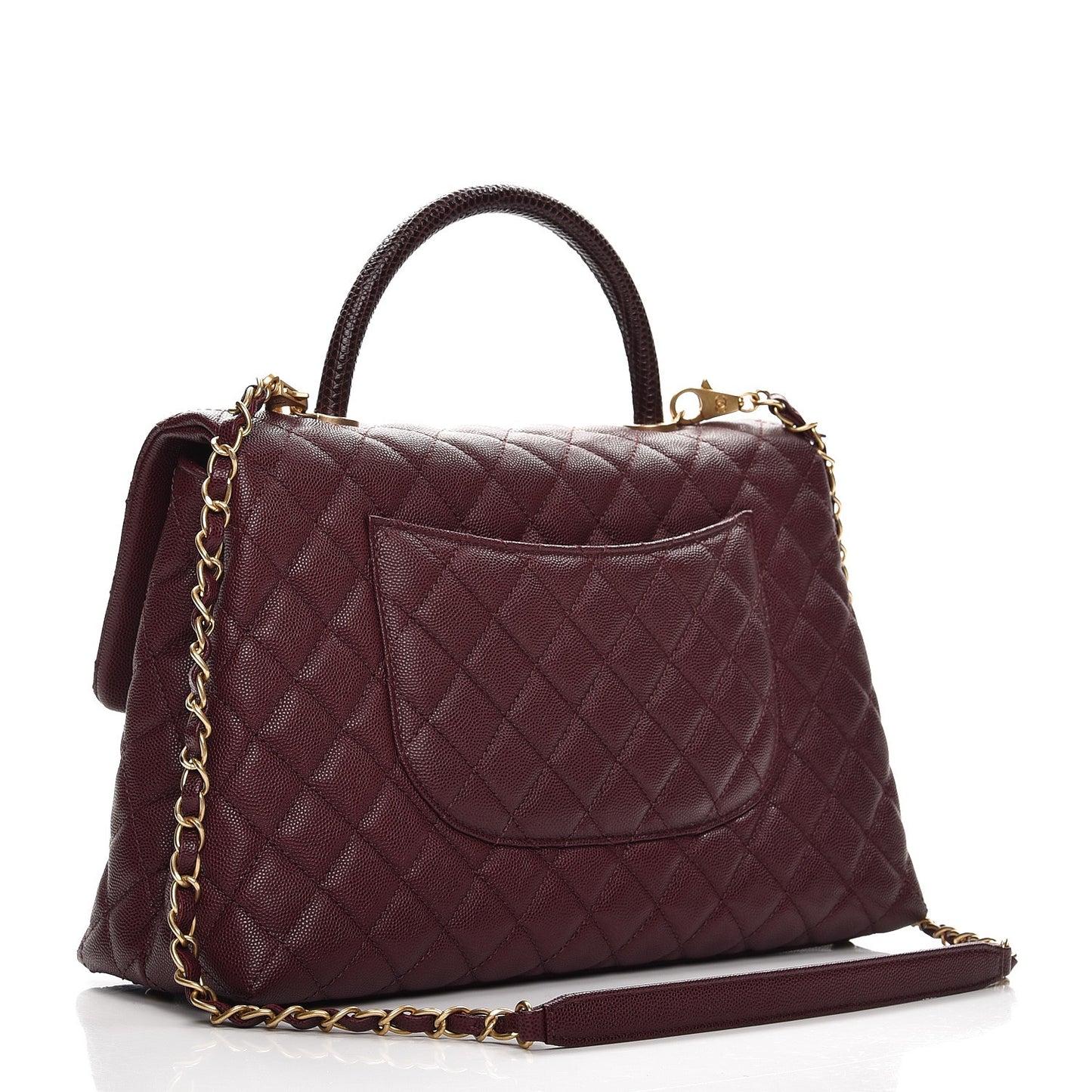 Caviar Lizard Quilted Medium Coco Handle Flap Burgundy