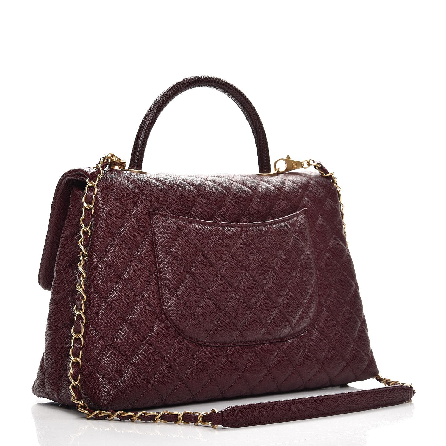 Chanel Caviar Lizard Quilted Medium Coco Handle Flap Burgundy 4 of 9