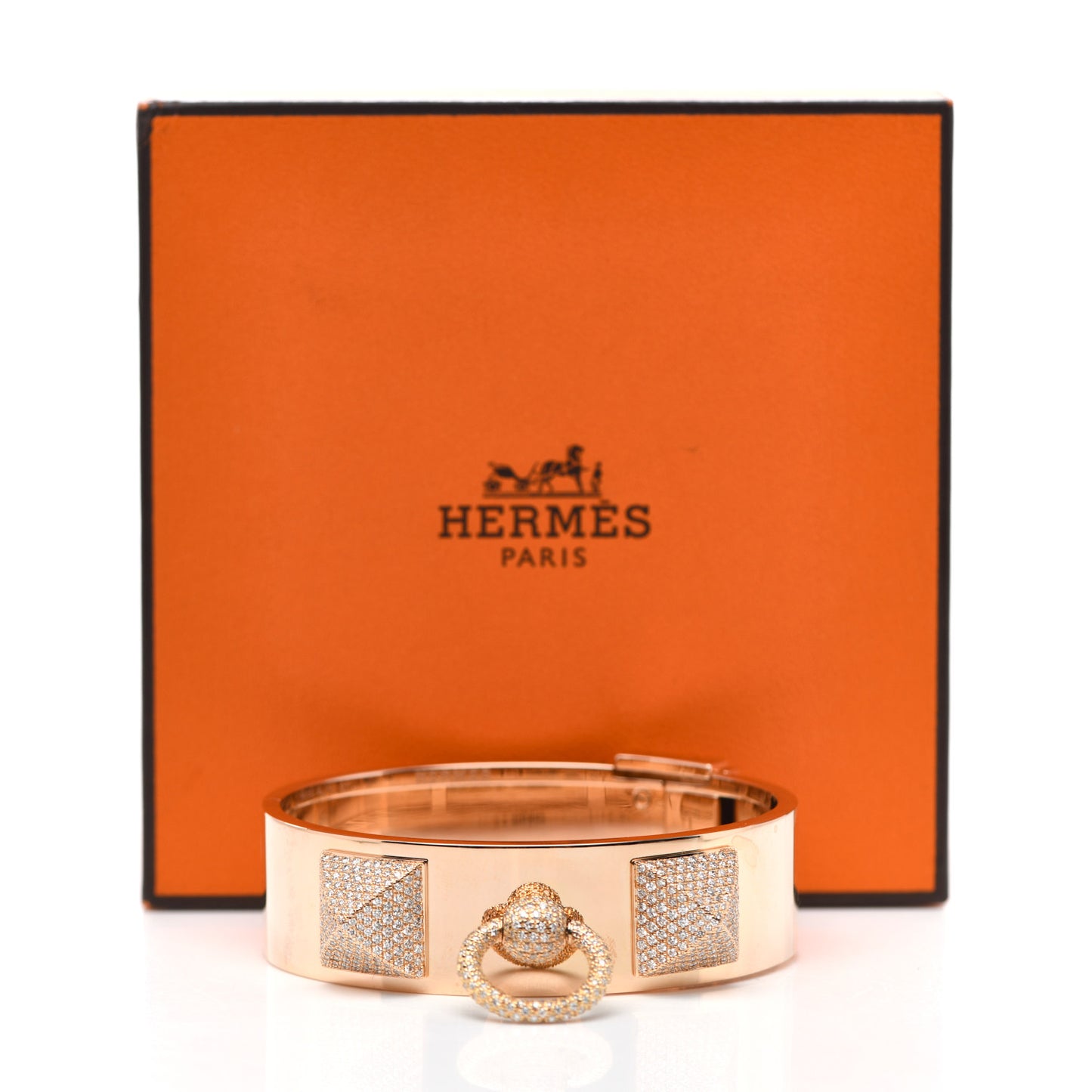 18K Rose Gold Diamond MM Collier De Chien Semi Pave Bracelet SH