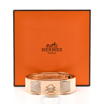 Hermes 18K Rose Gold Diamond MM Collier De Chien Semi Pave Bracelet SH 5 of 5