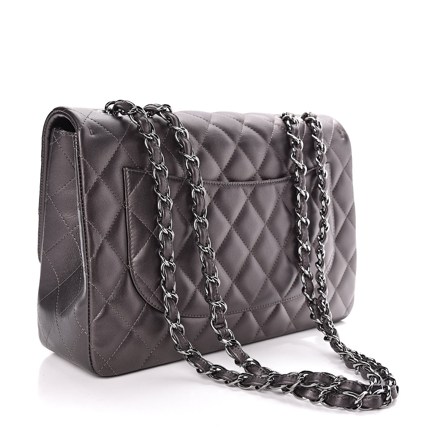 Chanel Metallic Lambskin Quilted Jumbo Single Flap Dark Grey 3 of 14