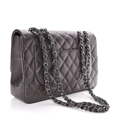 Chanel Metallic Lambskin Quilted Jumbo Single Flap Dark Grey 3 of 14