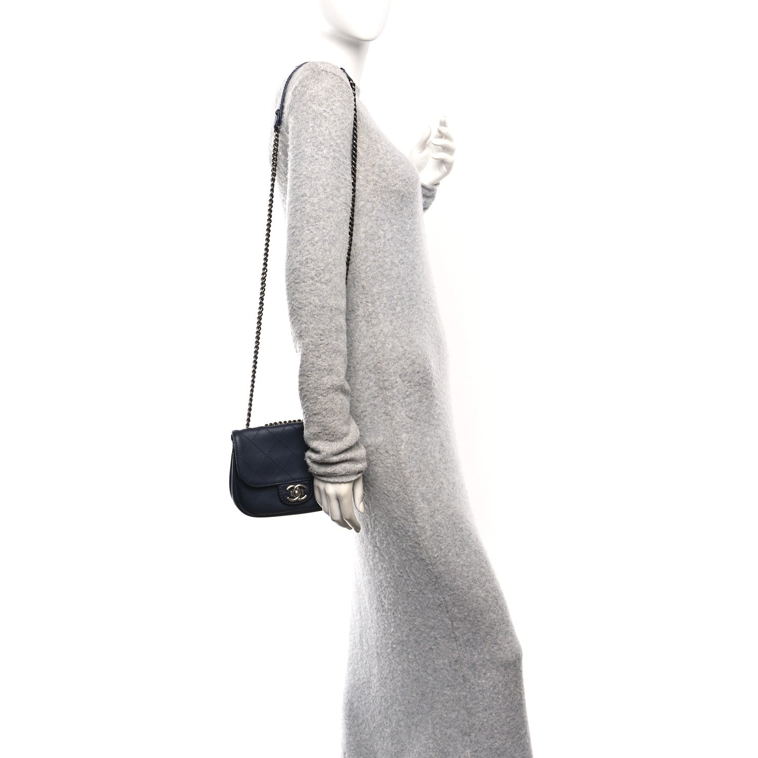 Chanel Calfskin Stitch CC Small Flap Navy Blue 2 of 11