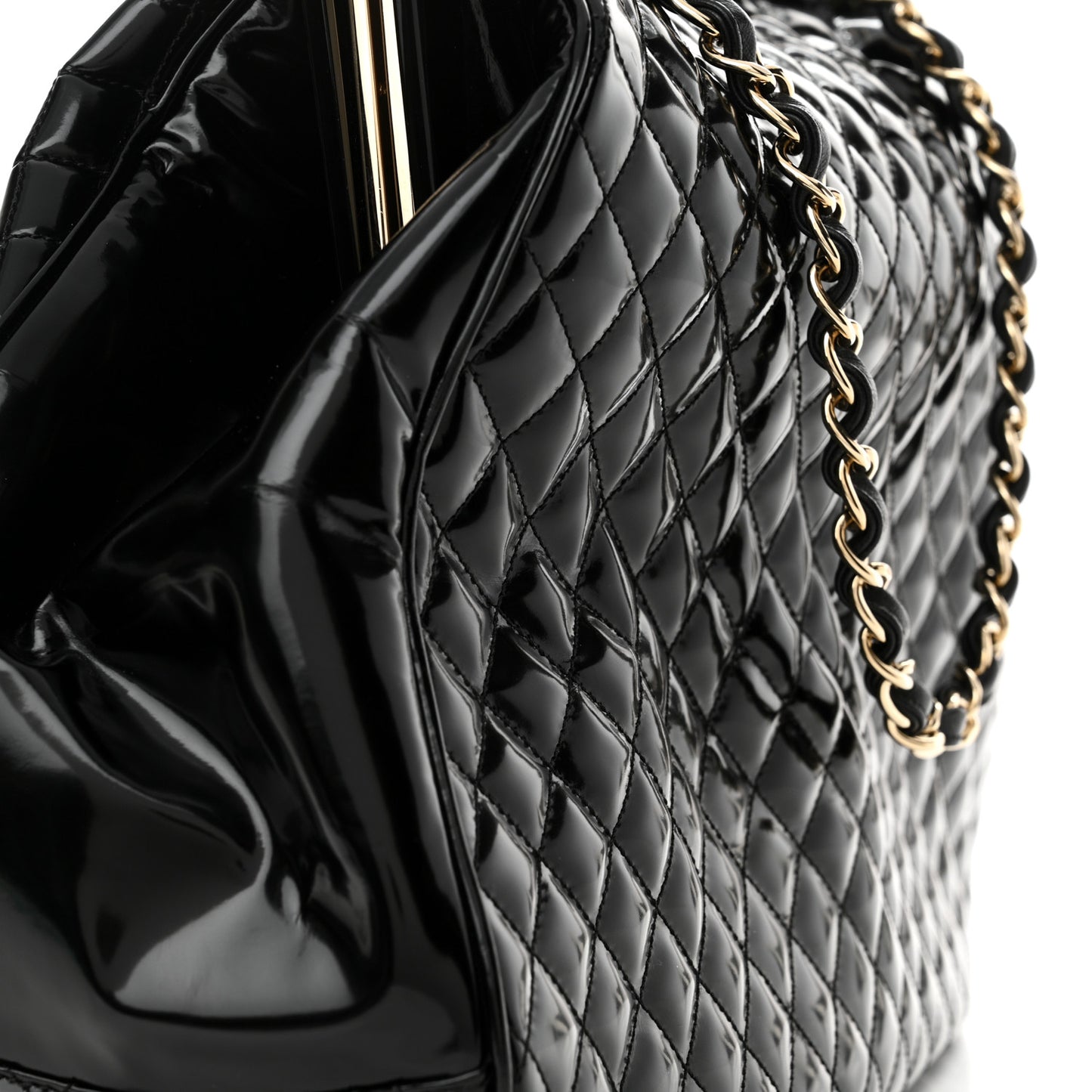 Glazed Calfskin Quilted Mademoiselle Large Frame Bag Black