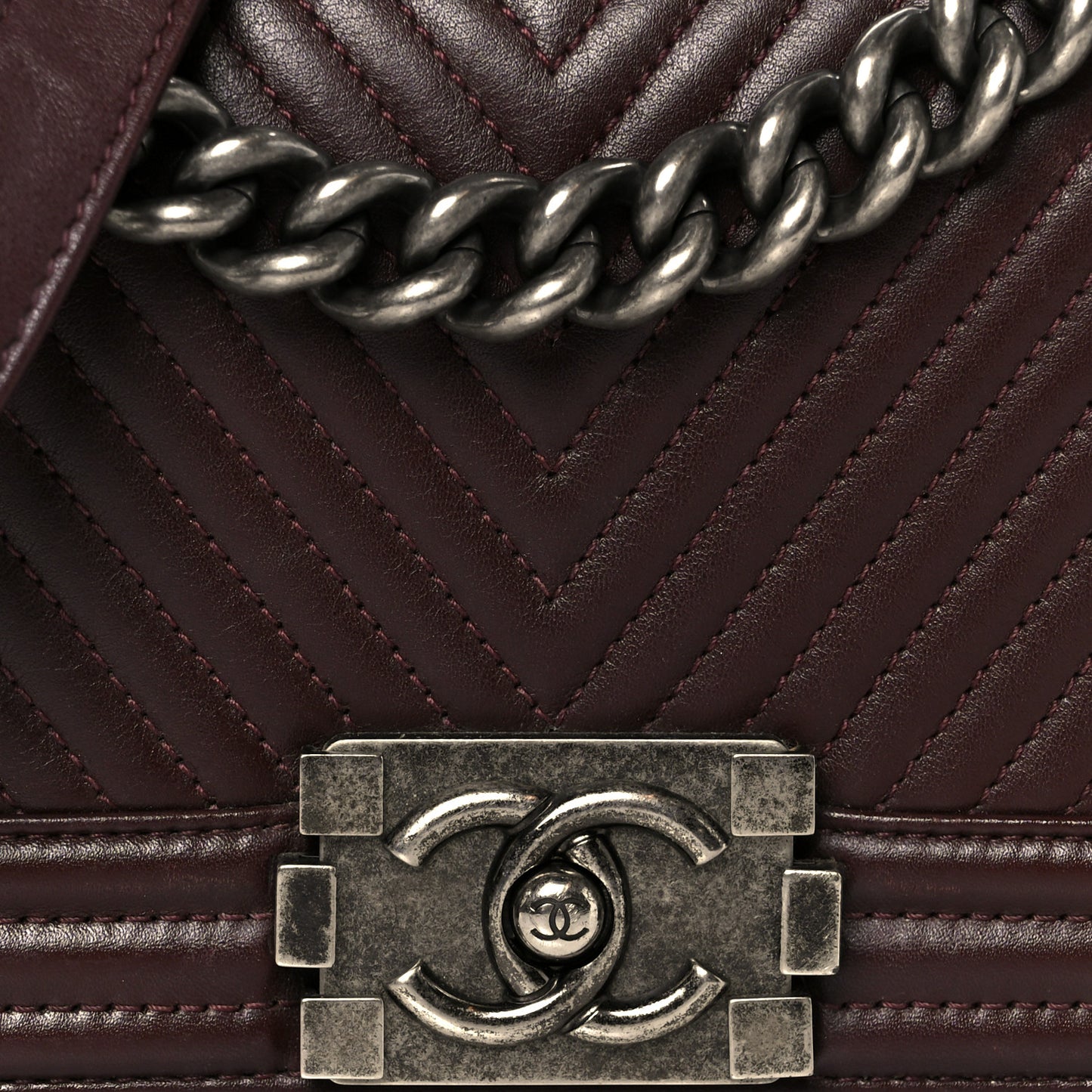 Calfskin Chevron Quilted Small Boy Flap Burgundy