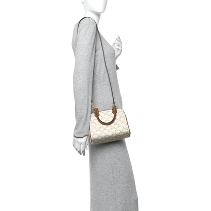 Celine Triomphe Canvas Calfskin Small Boston Bag White 2 of 12
