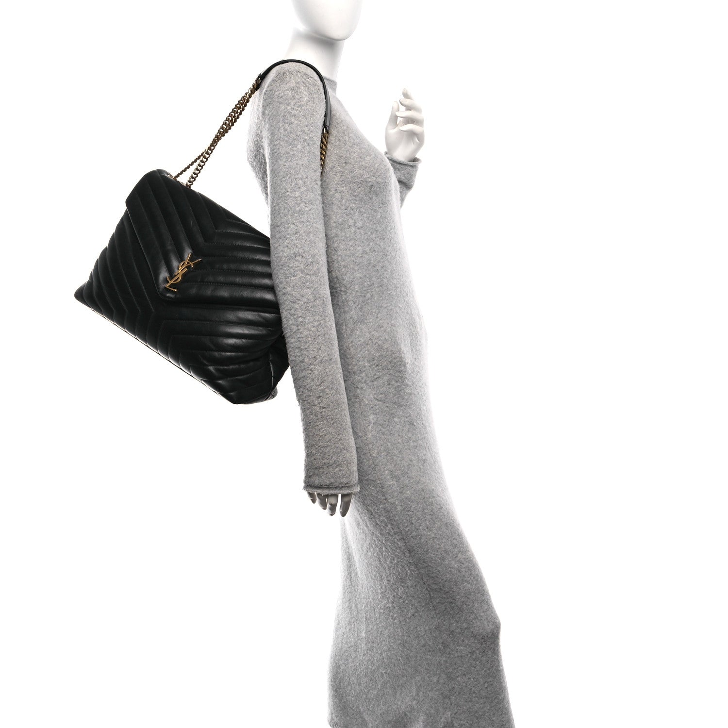 Saint Laurent Calfskin Y Quilted Monogram Large Loulou Chain Satchel Black 2 of 11