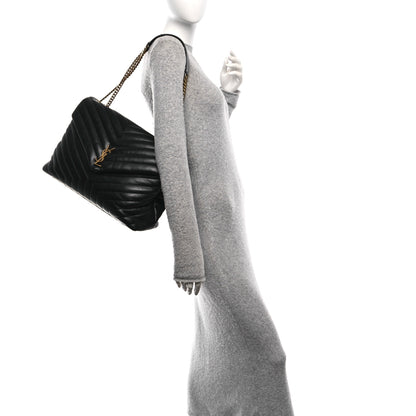 Saint Laurent Calfskin Y Quilted Monogram Large Loulou Chain Satchel Black 2 of 11