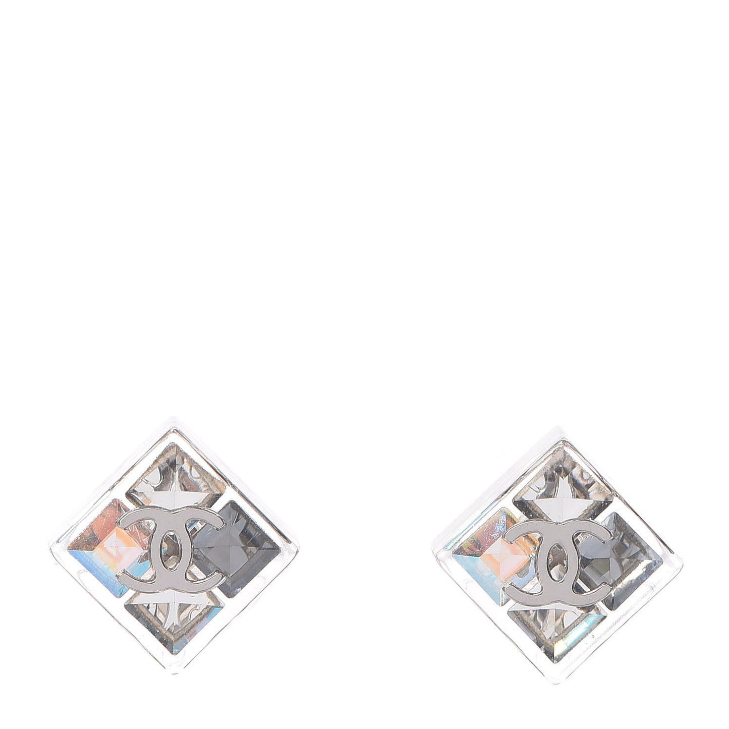 Transparent Resin Iridescent Crystal CC Cube Earrings Silver
