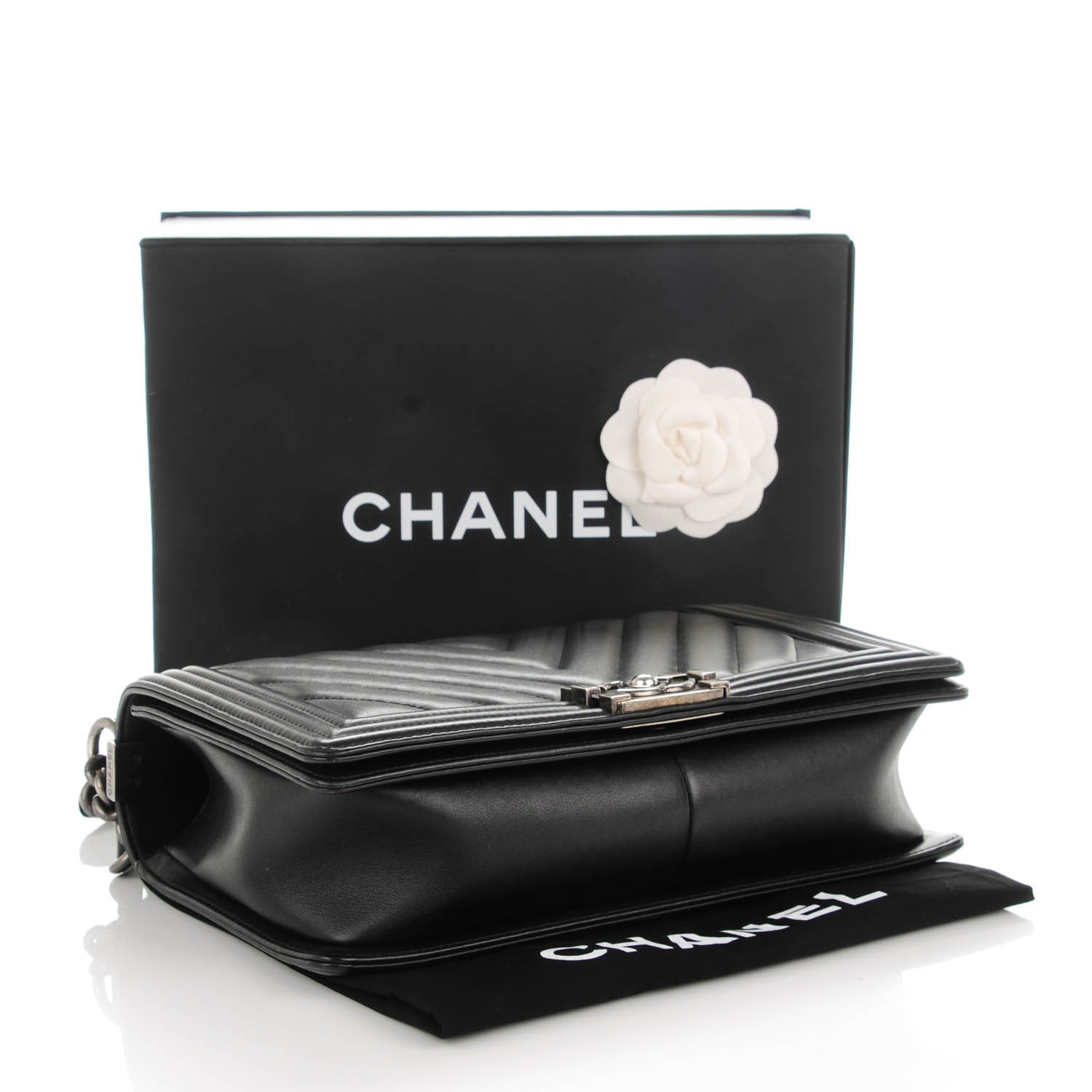 Chanel Calfskin Chevron Quilted Medium Boy Flap Black 4 of 8