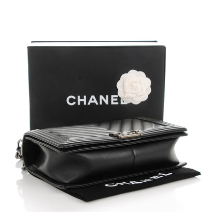 Chanel Calfskin Chevron Quilted Medium Boy Flap Black 4 of 8