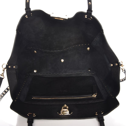 Valentino Garavani Alce Printed Calfskin Medium Rockstud Tote Black 5 of 7
