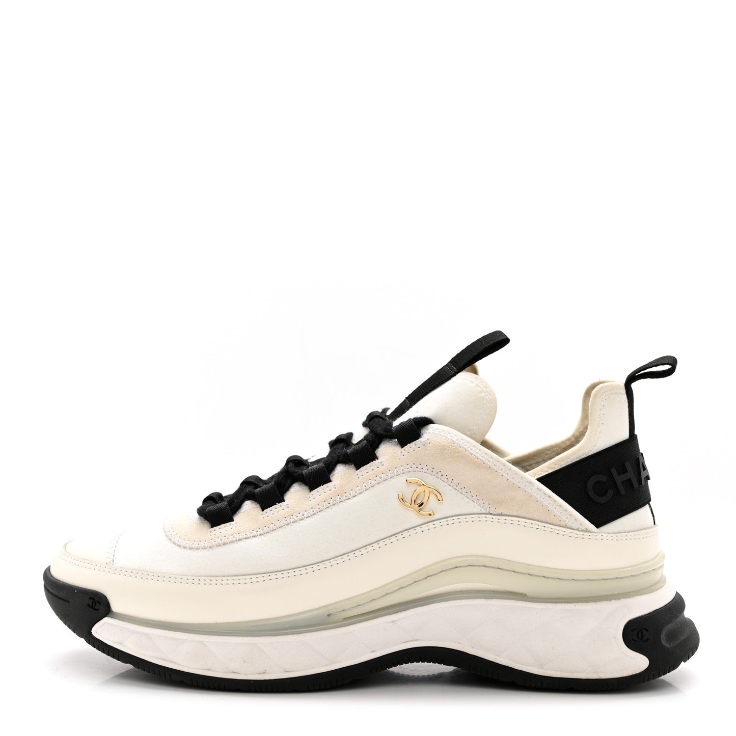 Velvet Calfskin Mixed Fibers CC Sneakers 40 Ivory Black