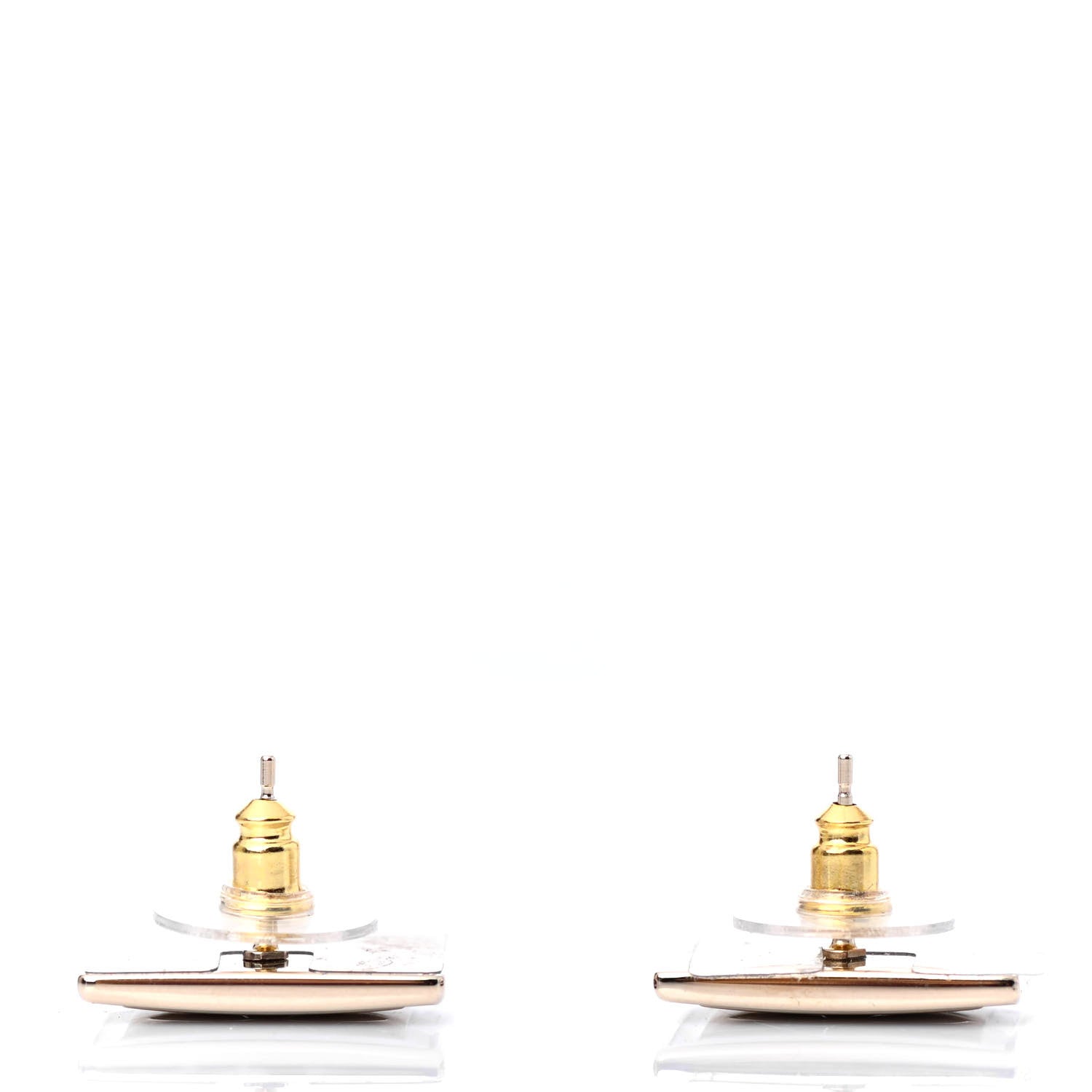 Chanel Metal Enamel CC Square Earrings Gold Black White 3 of 4