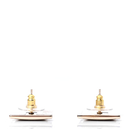 Chanel Metal Enamel CC Square Earrings Gold Black White 3 of 4