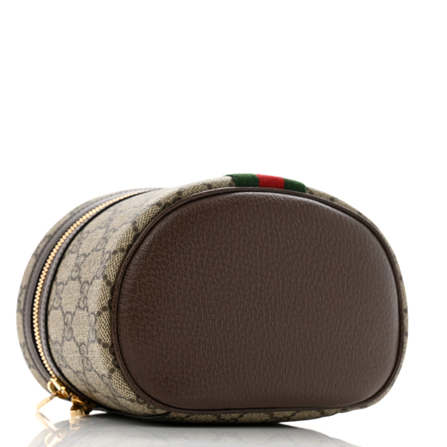GG Supreme Monogram Textured Calfskin Web Ophidia Vanity Cosmetic Case Beige Ebony New Acero