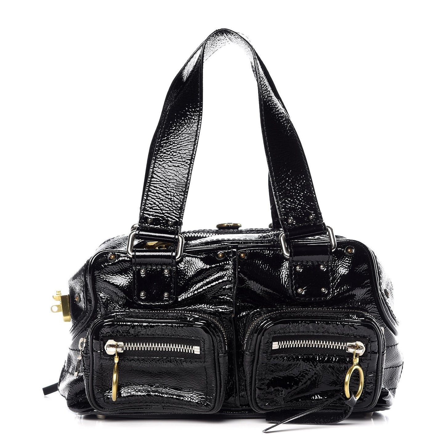 Crinkled Patent Betty Shoulder Bag Black