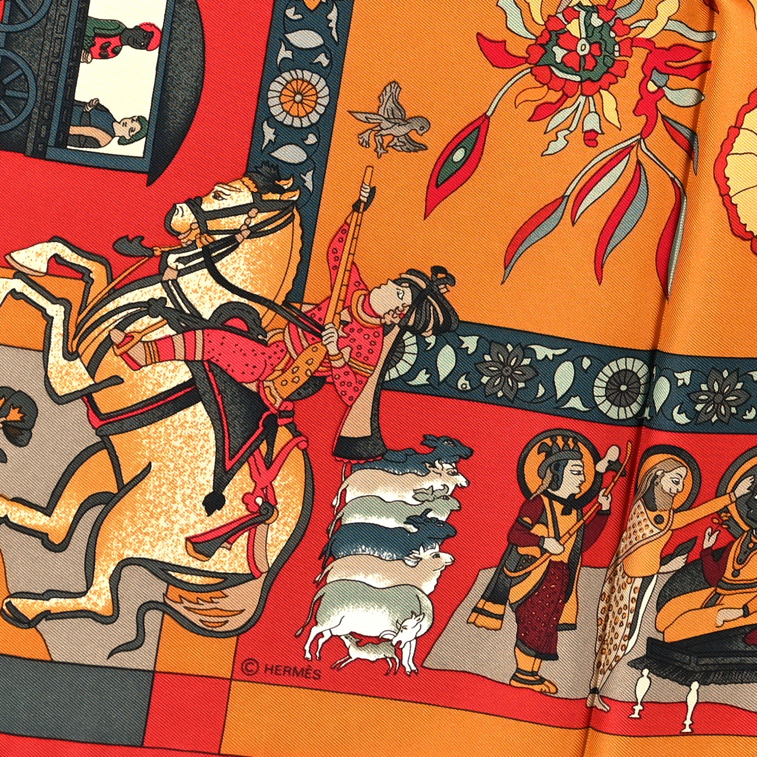 Hermes Silk Fantaisies Indiennes Scarf 90 Rouge Rose Vif Vert 2 of 3