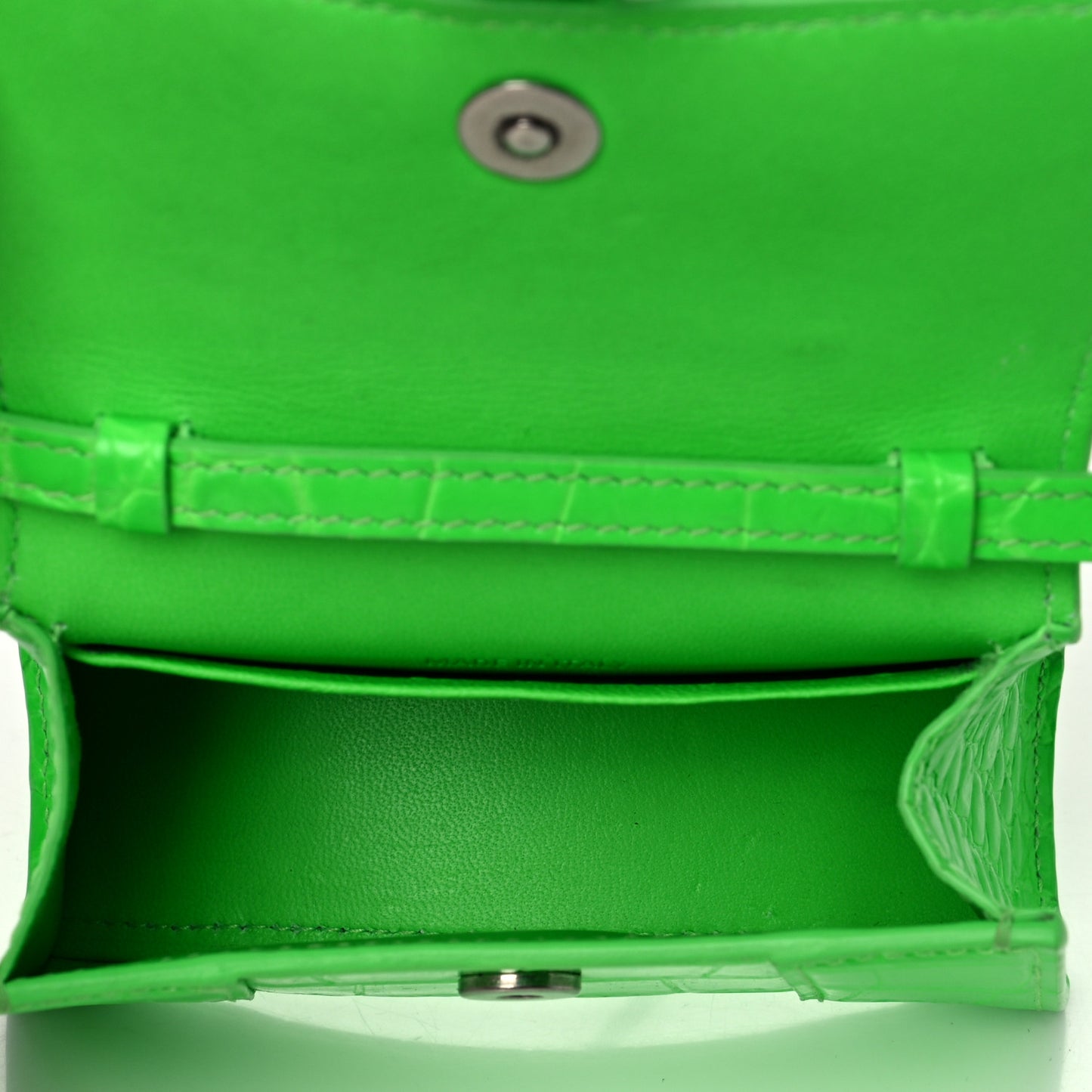 Shiny Calfskin Crocodile Embossed Hourglass Top Handle Bag Mini Fluo Green