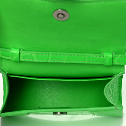 Balenciaga Shiny Calfskin Crocodile Embossed Hourglass Top Handle Bag Mini Fluo Green 4 of 8