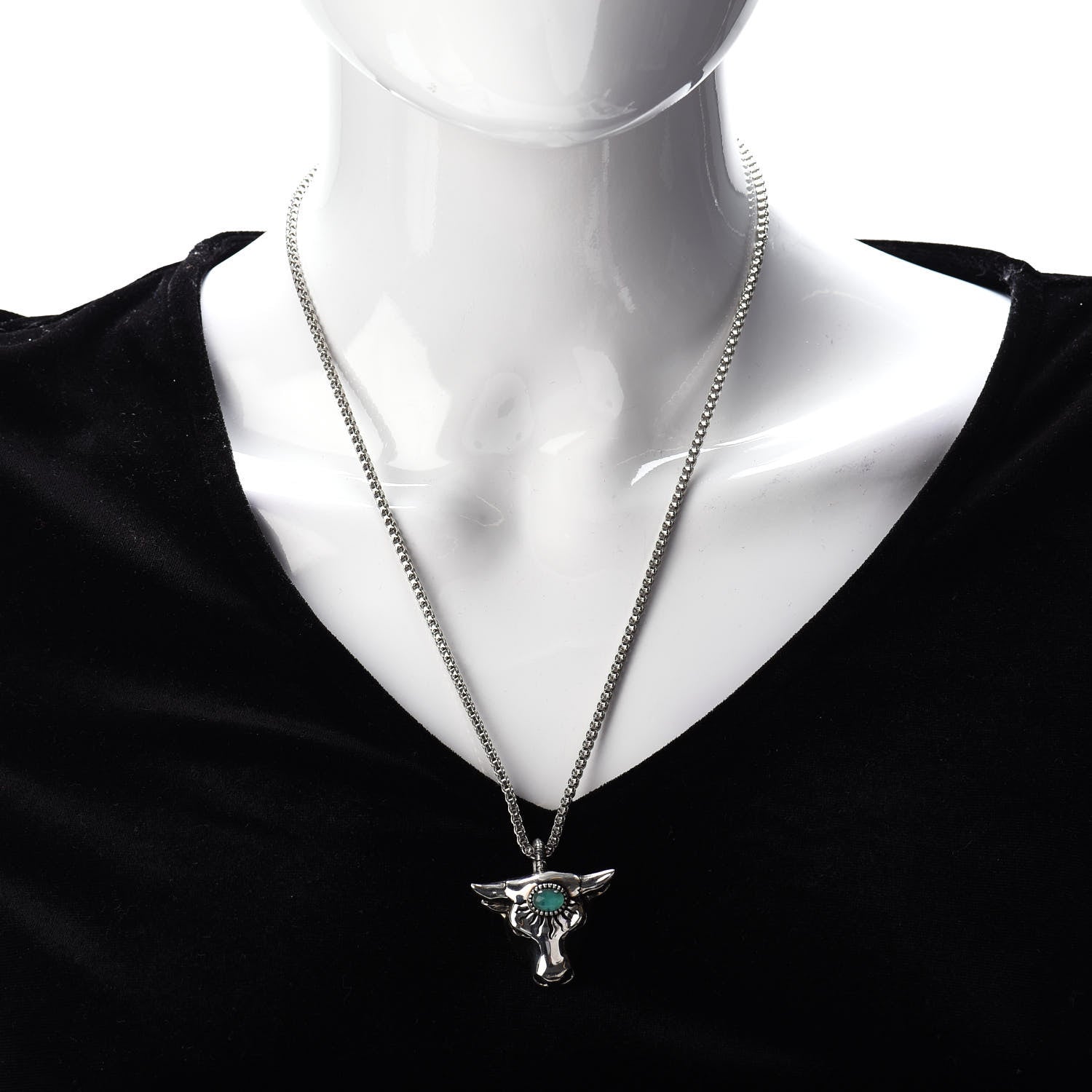 Gucci Sterling Silver Glass Anger Forest Bull Head Necklace Green 2 of 4