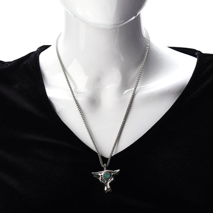 Gucci Sterling Silver Glass Anger Forest Bull Head Necklace Green 2 of 4
