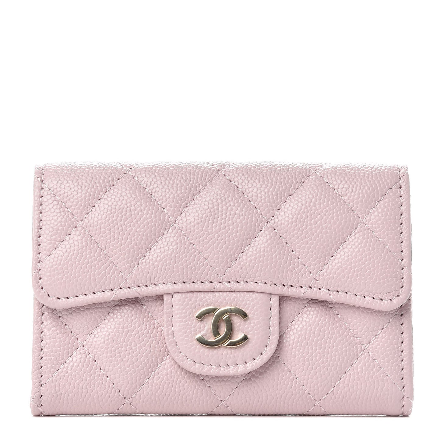 Caviar Quilted Flap Card Holder Wallet Light Pink