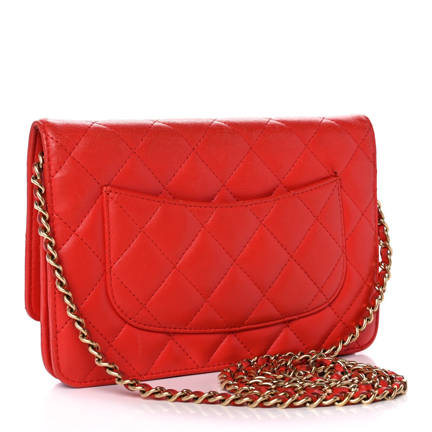 Lambskin Quilted Wallet On Chain WOC Light Red