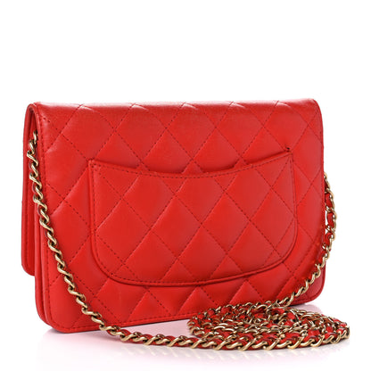 Chanel Lambskin Quilted Wallet On Chain WOC Light Red 3 of 11