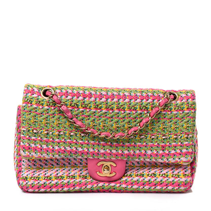 Chanel Cotton Mixed Fibers Woven Medium Flap Pink Green 1 of 8