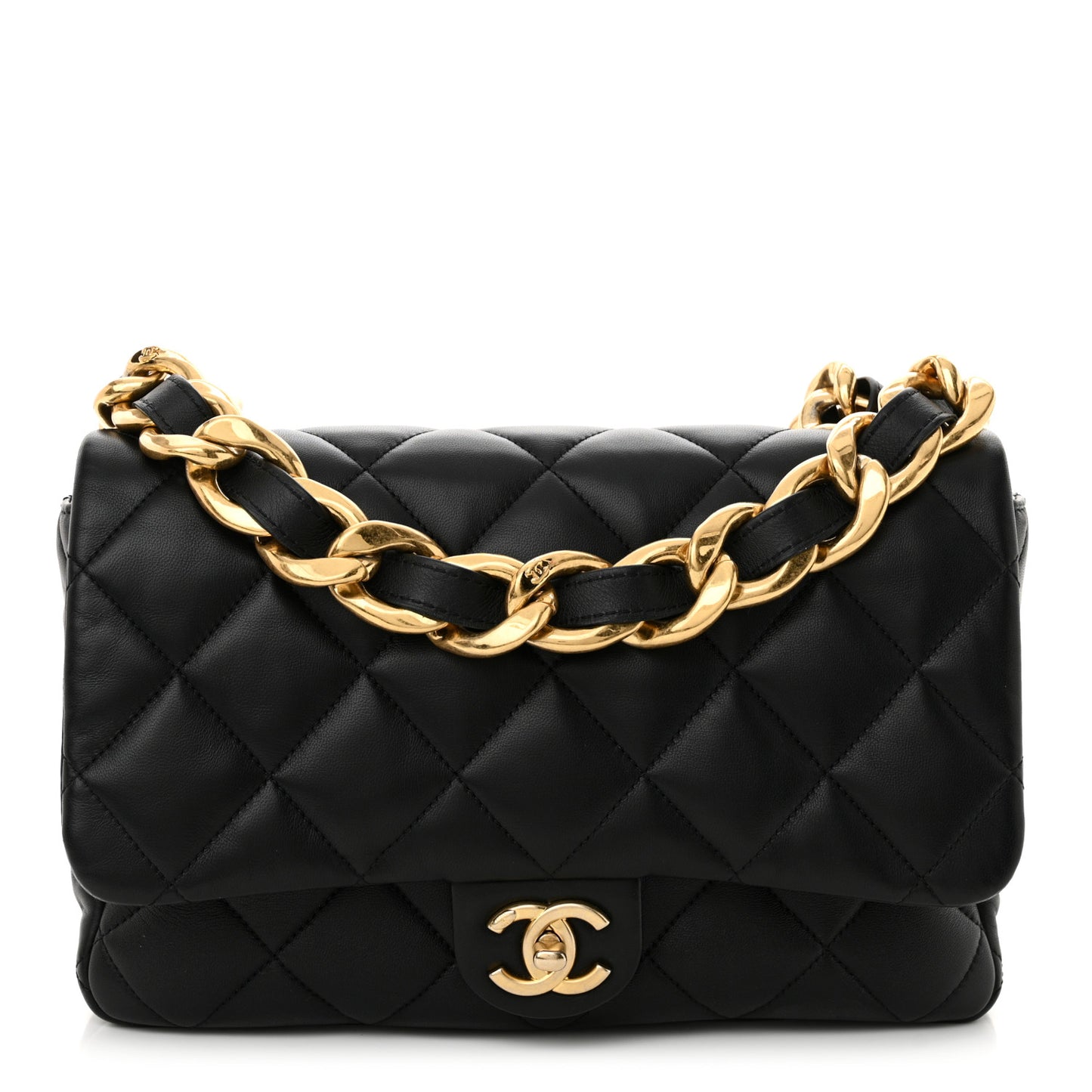 Lambskin Quilted Large CC Funky Town Flap Black