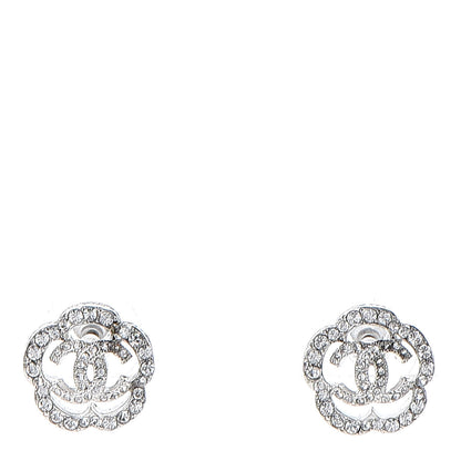 Chanel Crystal CC Camellia Earrings Silver 1 of 5