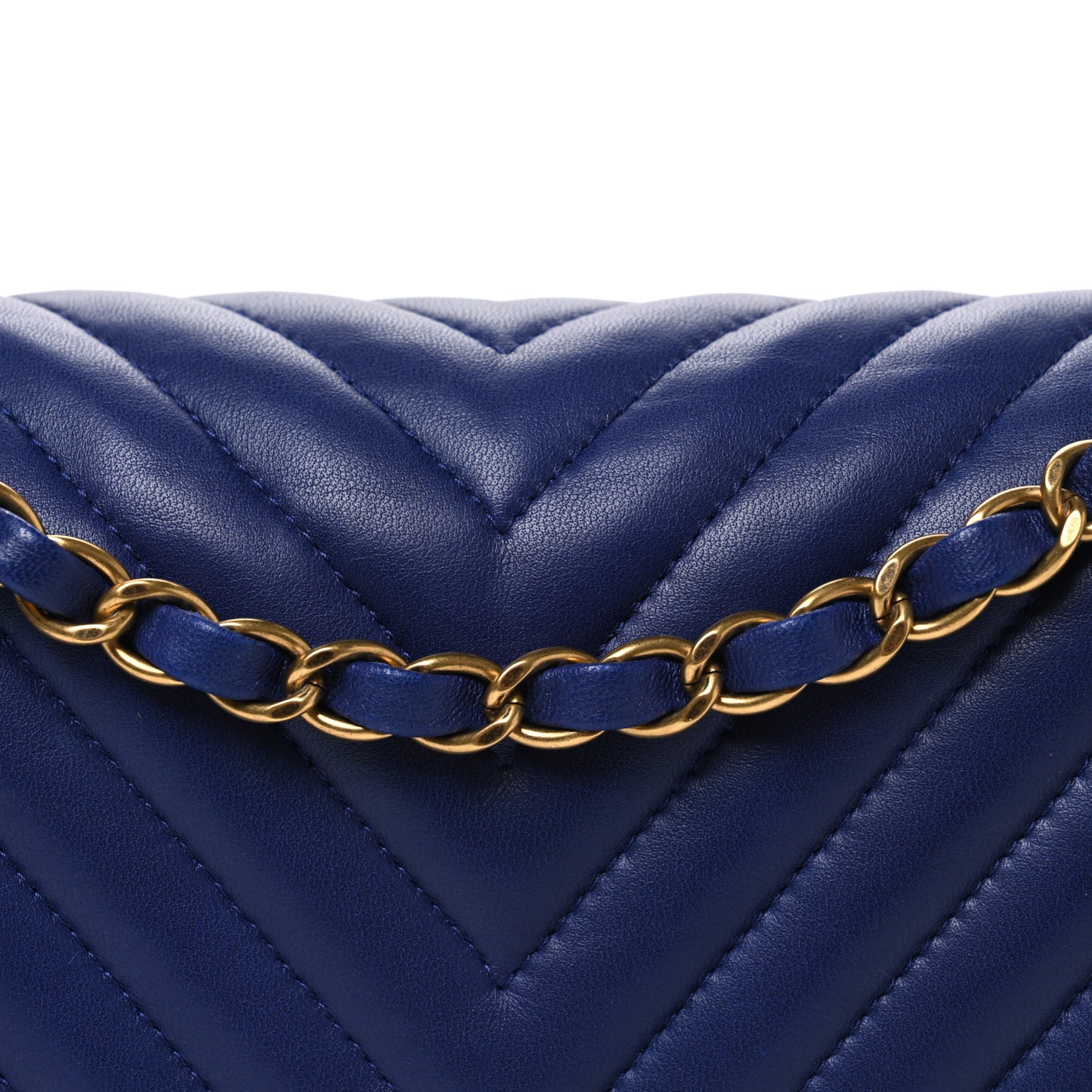 Lambskin Chevron Quilted Medium Double Flap Blue