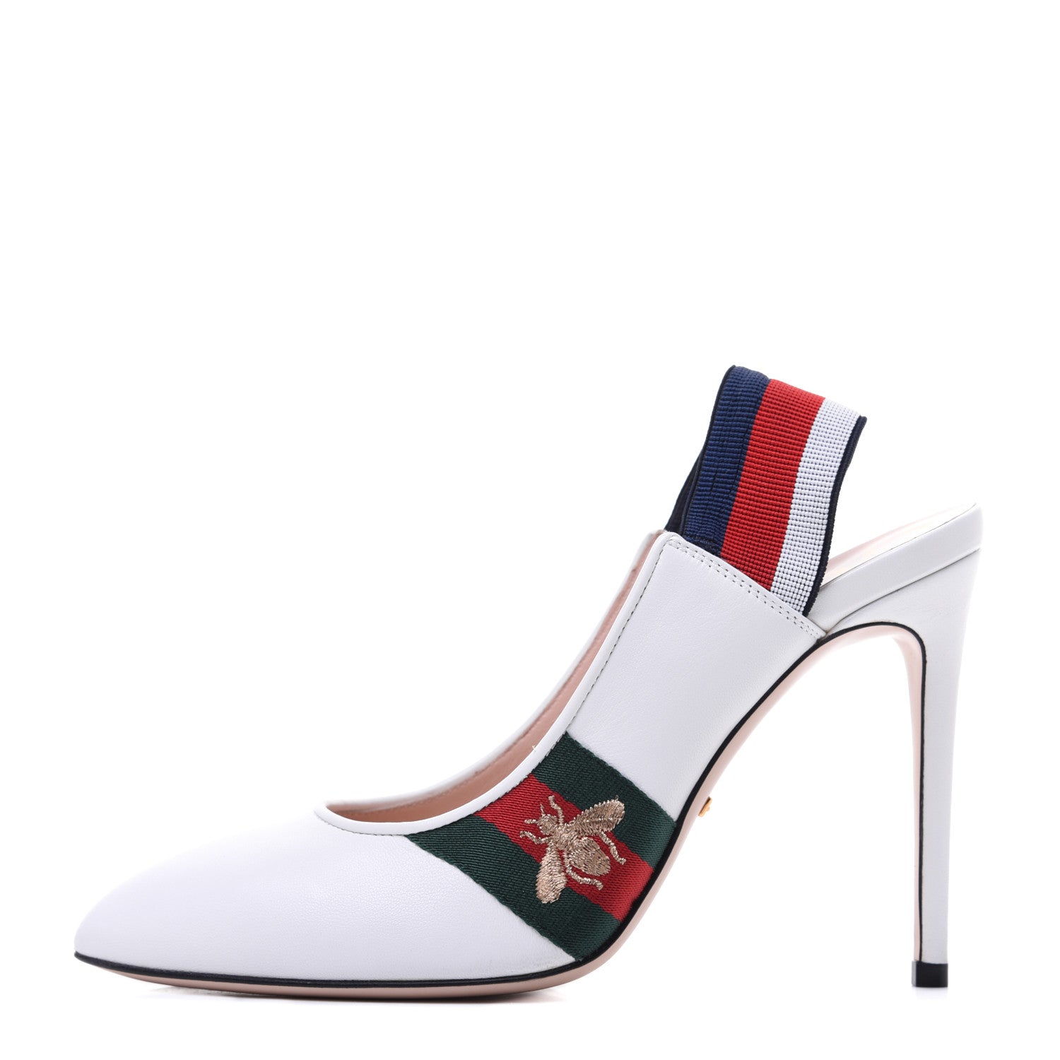 Gucci Malaga Kid Web Sylvie High Heel Slingback Pumps 38.5 White 1 of 18