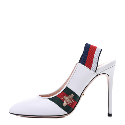 Gucci Malaga Kid Web Sylvie High Heel Slingback Pumps 38.5 White 1 of 18