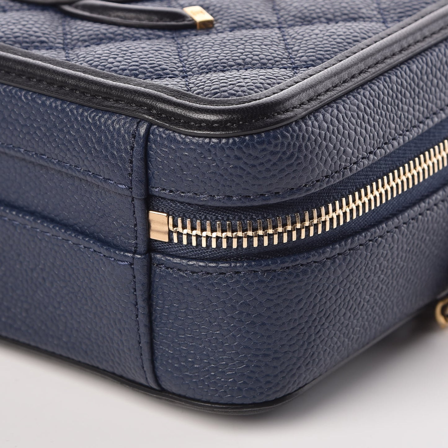 Caviar Quilted Small CC Filigree Vanity Case Navy Black