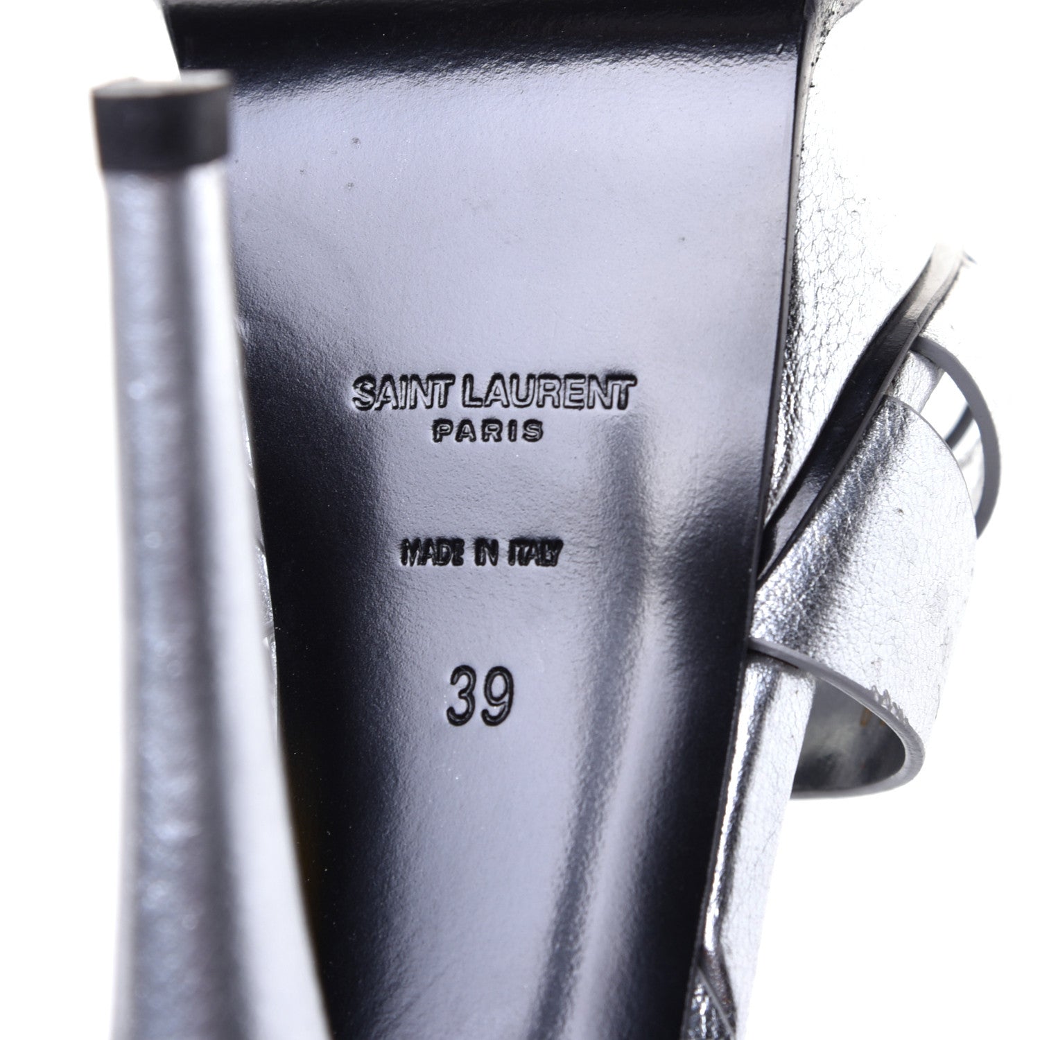 Saint Laurent Metallic Calfskin Tribute 105 Platform Sandals 39 Silver 7 of 11