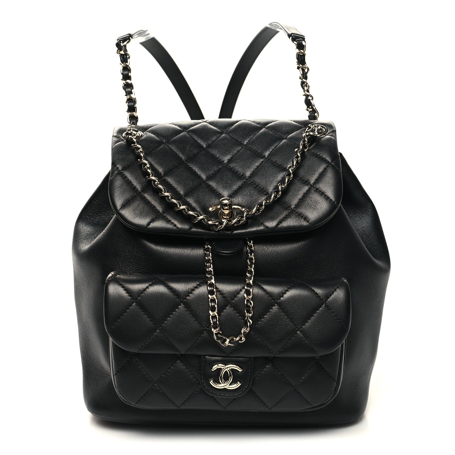 Lambskin Quilted Large Duma Drawstring Backpack Black