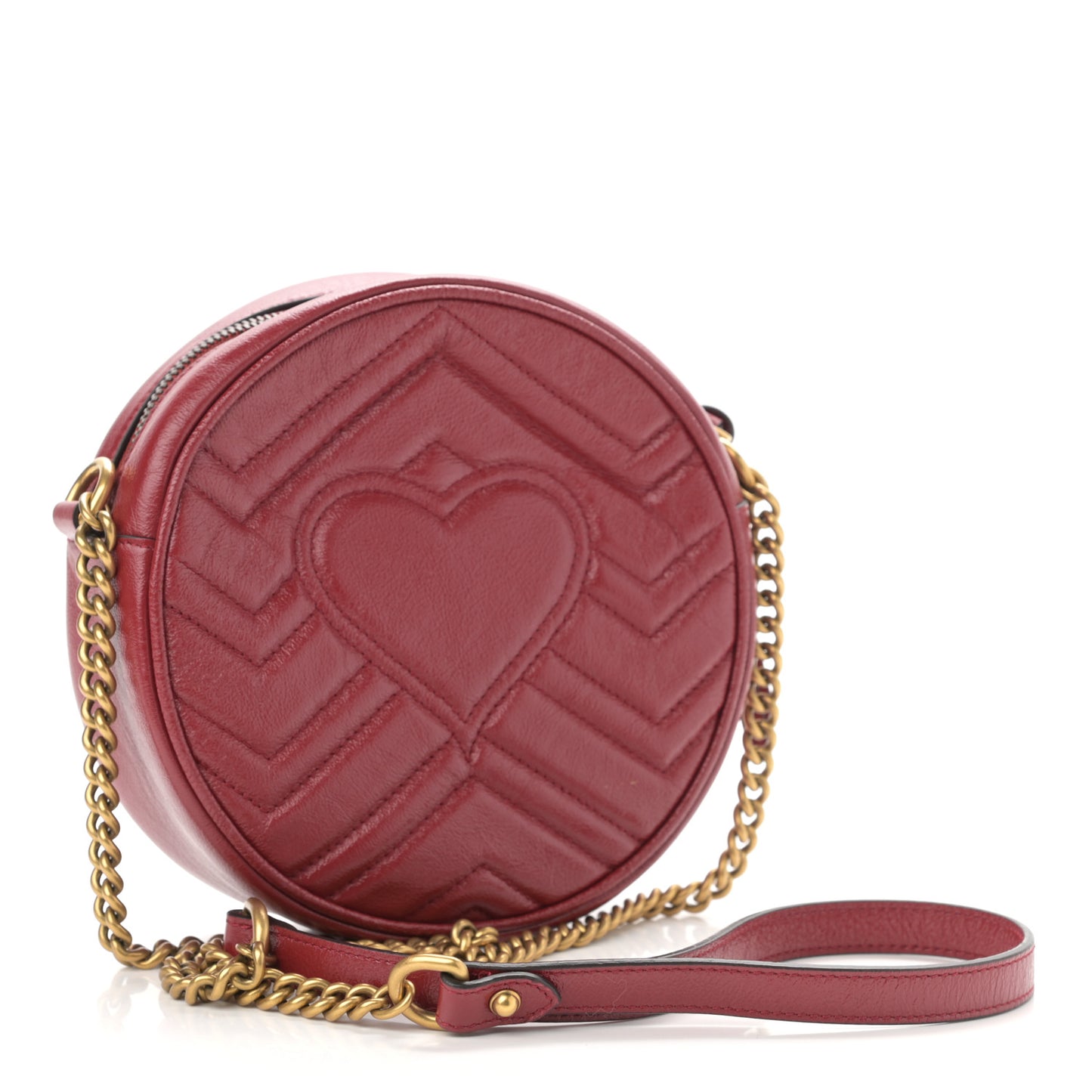 Glazed Calfskin Matelasse Heart Mini GG Marmont Round Shoulder Bag Romantic Cerise