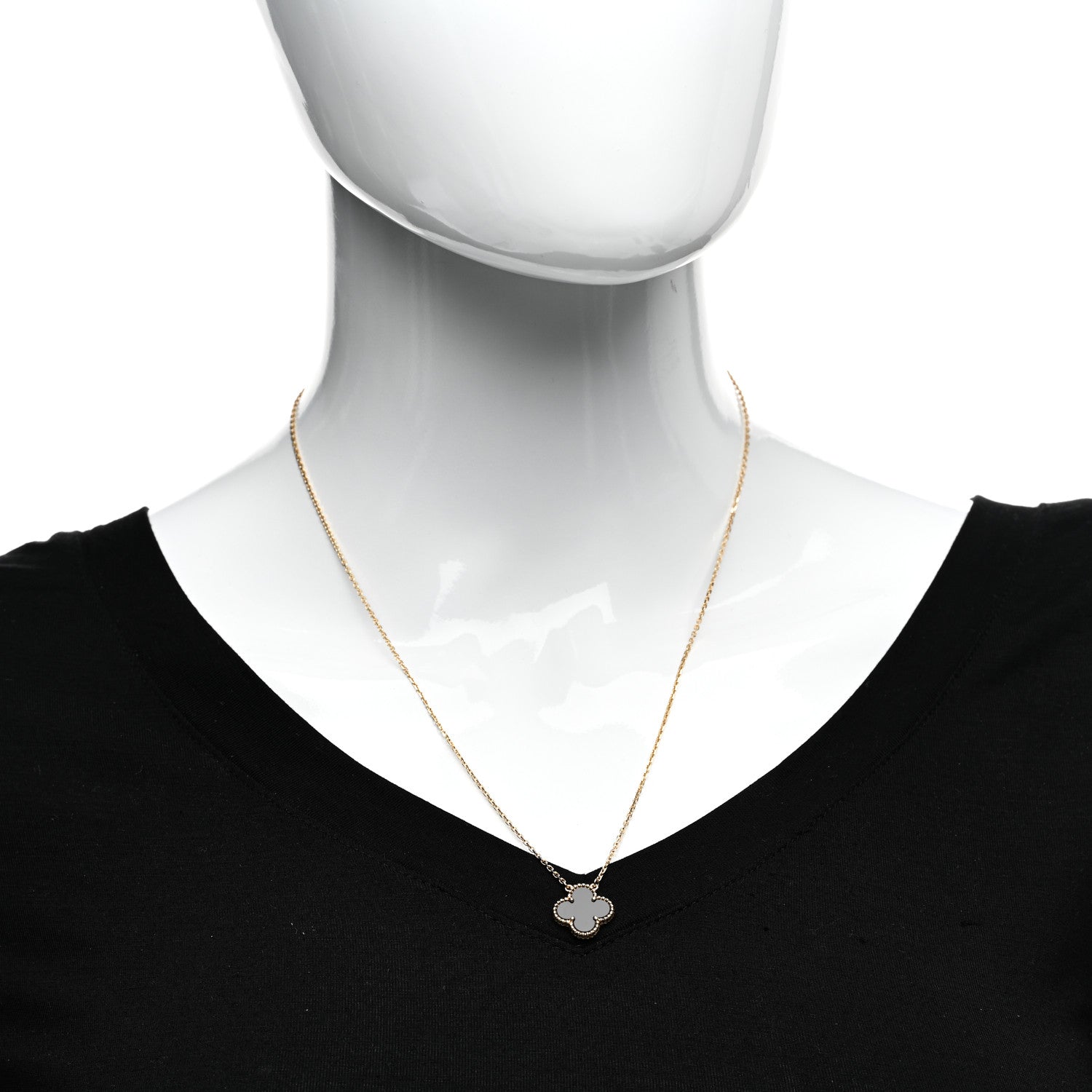 Van Cleef & Arpels 18K Yellow Gold Black Onyx Vintage Alhambra Pendant Necklace 2 of 5